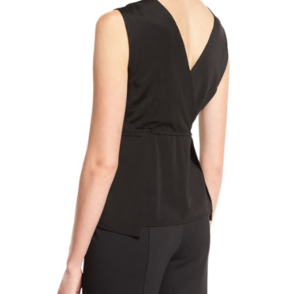 Donna Karan Sleeveless V-Neck Peplum Top, Black S